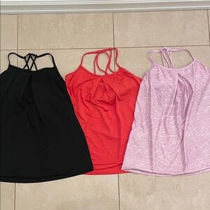 Set of 3 Tek Gear Yoga Tanks Straps & Built in Shelf Bras size S Red Black